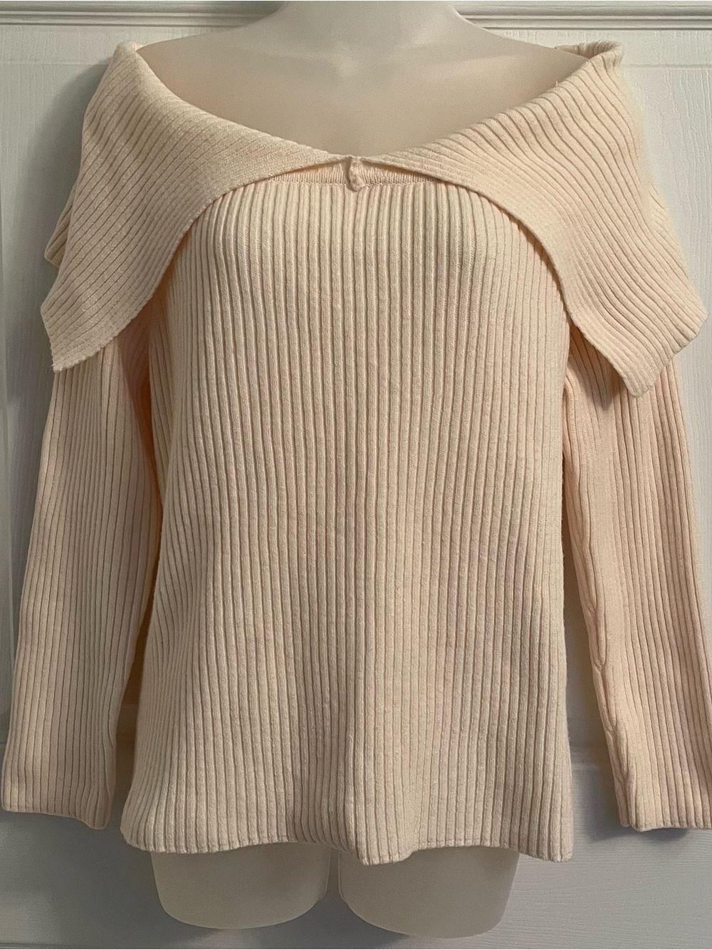 Eloquii Off-the-Shoulder Foldover Ribbed Sweater Cream 1X 18/20